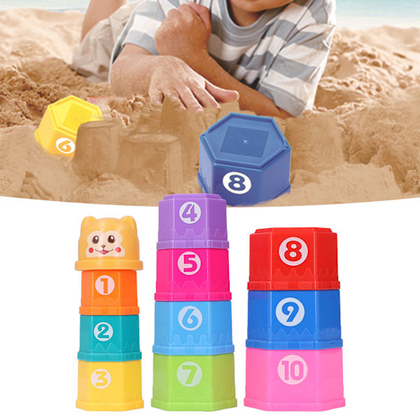 Baby Stapelkopp Barn Cartoon Hexagonal Nummer Brev Stapelkopp Badleksak Födelsedagspresent