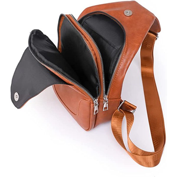 Kvinnor Sling Bag Chestation Bag Liten Axelväska Läder Crossbody Body Bred Rem Axelväska Mini Ryggsäck Unisex för Utomhussporter Vandring