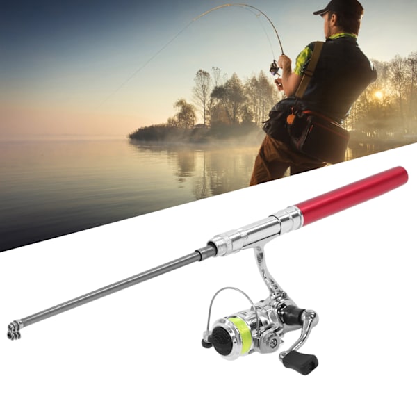 Bärbar Mini Pen Forma Fiske Spö Stång Fick Retractable Fiske Spö med Rulle Hjul Röd