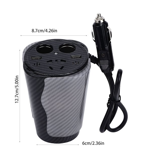 150W Bilströmkonverter med röststyrd LED-färgad stämningsbelysning USB-laddningskonverter Aluminiumlegering Koppformad 12V till 220v Utmatning