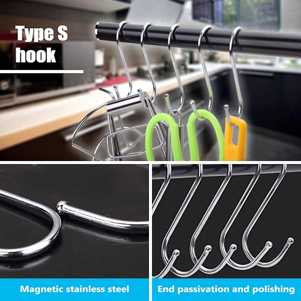 30 st S-formade Hängande Krokar, 7cm Rostfritt Stål Kökskrokar S-formade Hängande Krokar Rostfria Metallhängande Krokar Metallkrokar för Kök,