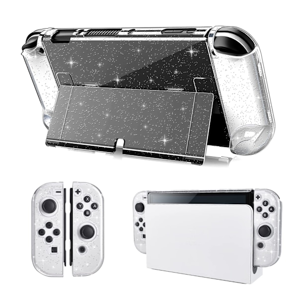 Skyddsfodral för Nintendo Switch OLED, Glitter Dockningsbart Fodral PC Skal med Flip Shell Kompatibelt med för Switch OLED Konsol, Klar