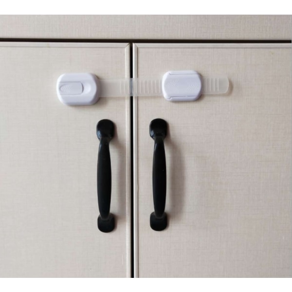 Barnsäkerhetsbandlås (4-pack) för kylskåp, skåp, lådor, diskmaskin, toalett, 3M-lim utan borrning