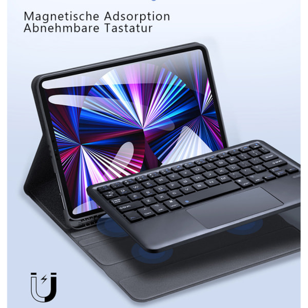 Tangentbord för nya iPad Pro 12.9 2021/2020/2018, QWERTY bakgrundsbelyst trådlöst Bluetooth case för iPad pro 12.9 tum 5/4:e generationen/3:e generationen
