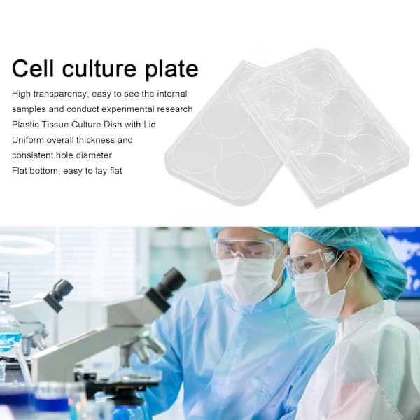 10 st Kulturplatta Jämn Tjocklek Högtransparent Vävnadsodlingsplatta med Lock för Laboratorie Biologirum 6 Brunnar