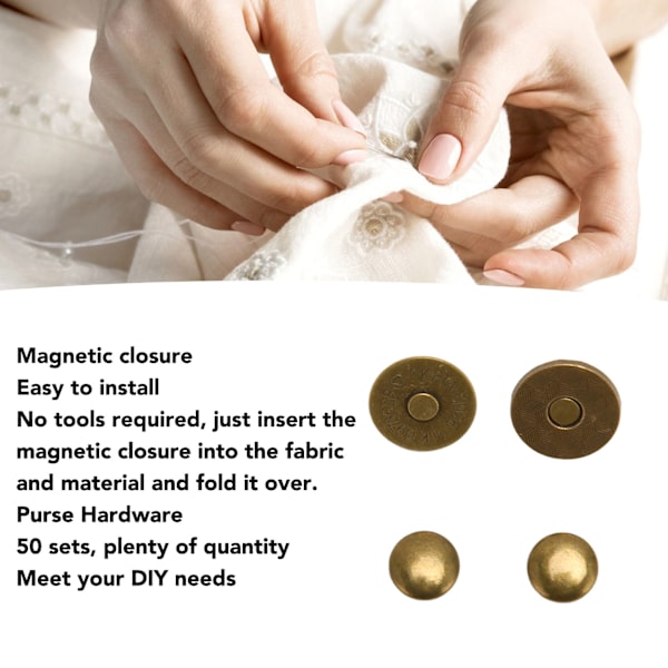 50 set magnetiska knapplås 18x2mm tunna hög hårdhet legering magnetiska fästelement plånbok hårdvara för kläder brons