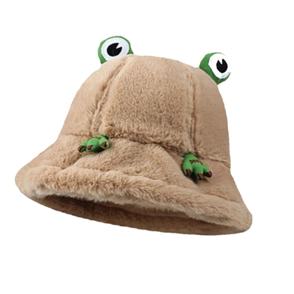 Bucket Hat with Frog Eyes Söt plysch groda Fisherman Hat Winter