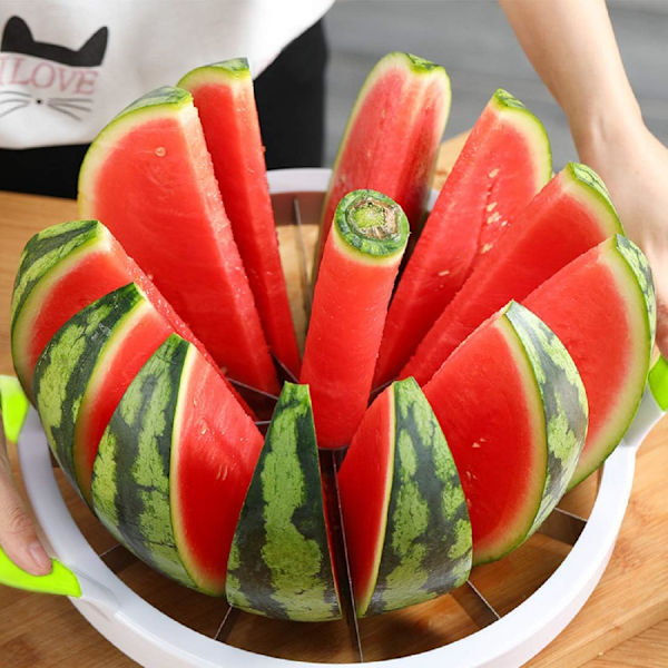 Vattenmelon Slicer Cutter Comfort Silikon Handtag, Hem Rostfritt stål Rund Frukt Grönsaks Slicer Cutter Peeler Corer Server för Cantaloup
