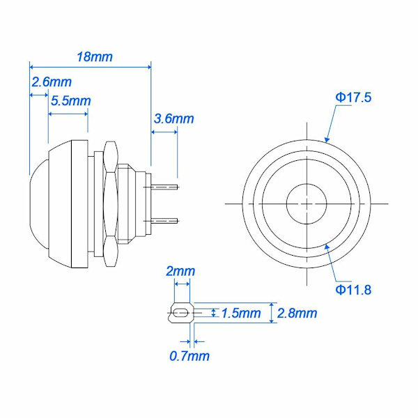 7 st 12 mm vattentät tryckknapp, rund tryckknapp, 12 mm strömbrytare, mini på/av-knapp, 7 färger momentana brytare (med kabel)
