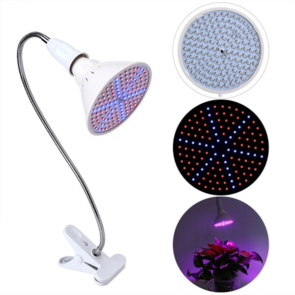 126 LED växtlampa glödlampor flexibel skrivbordsklämma hållare inomhus växter blommor EU-kontakt