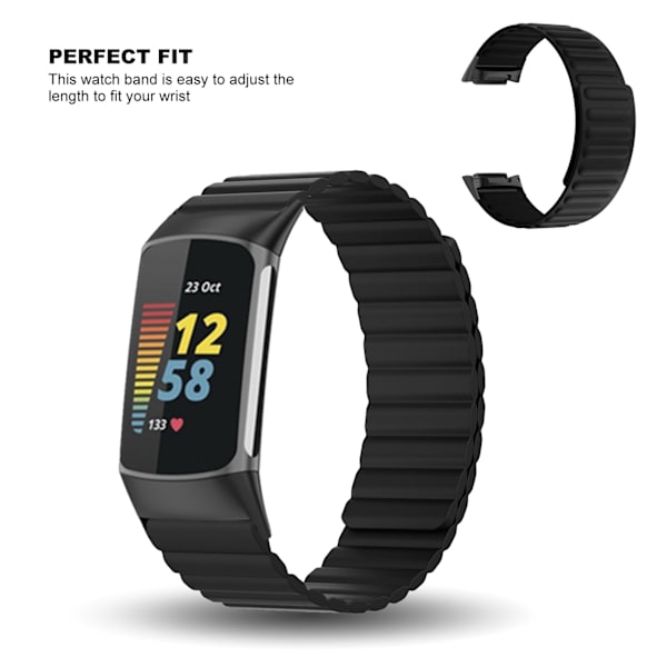 Magnetisk klockarmband justerbart snabbspänne silikon klockarmband tillbehör passar för Fitbit Charge 5 svart