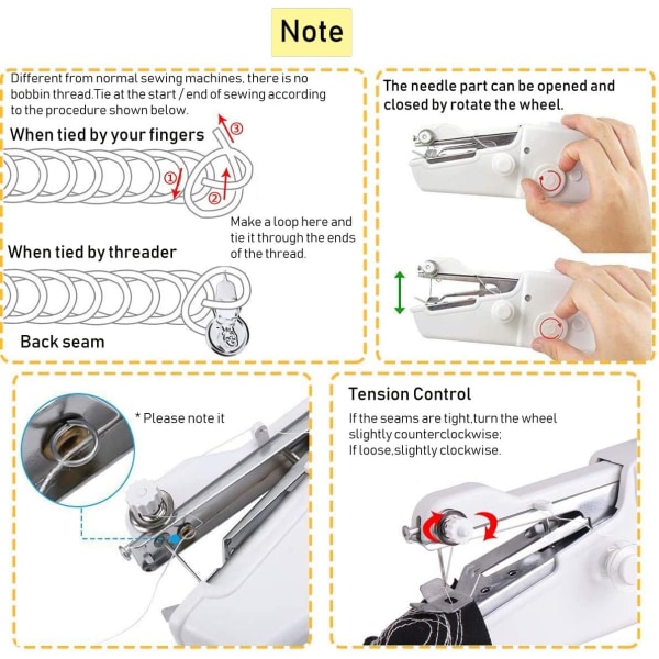 Handhållen symaskin, Mini symaskin, Bärbar symaskin med synål för nybörjare, Bekväm maskin för resor och hushåll