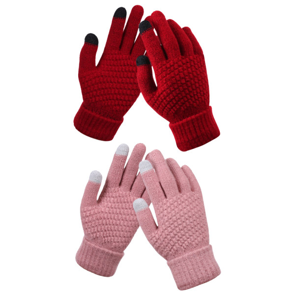 Vinter pekskärmshandskar Varm fleecefodrade stickade handskar Elastisk manschett Vinter texthandskar Red+pink