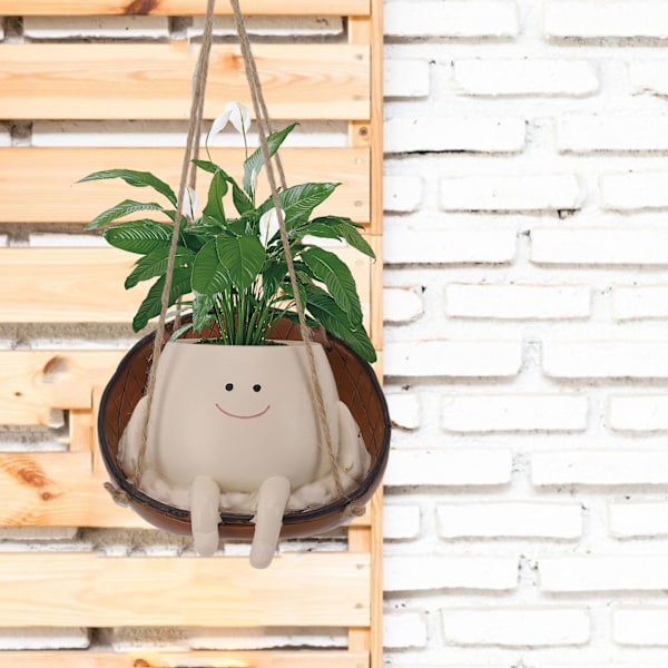 Gungansikte Planteringskruka Multifunktionell Söt Innovativ Dekorativ Hängande Resin Blomhuvud Planteringskärl för Inomhus Utomhus Växter 14x10.2x14cm /