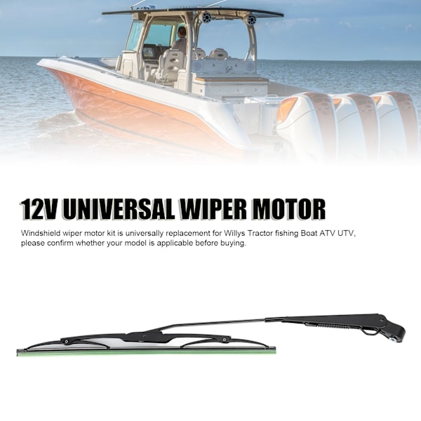 Vindrutetorkarmotorsats 7731000001 Lång Axel 12v Universal Torkarmotor med Arm och Blad för Fiskebåt ATV UTV