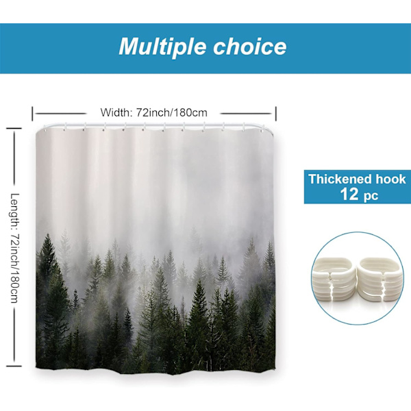 Misty Forest Duschdraperier Liten Halv Storlek 72\" B x 72 L, Natur Skog Duschdraperi för Badrum, Fantasy Dimma Magiskt Trä Bad Gardiner, Höst Dusch