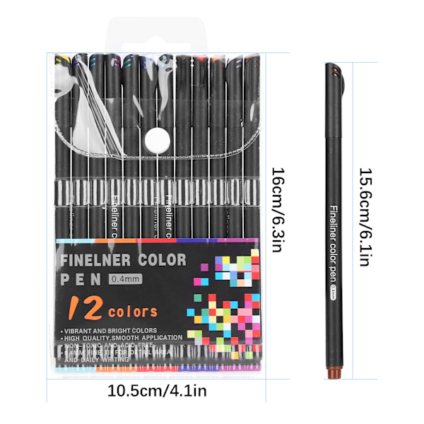 0,4 mm Fineliner Färgade Pennor för Linjeritning, Journalering, Markeringar, Målningstillbehör