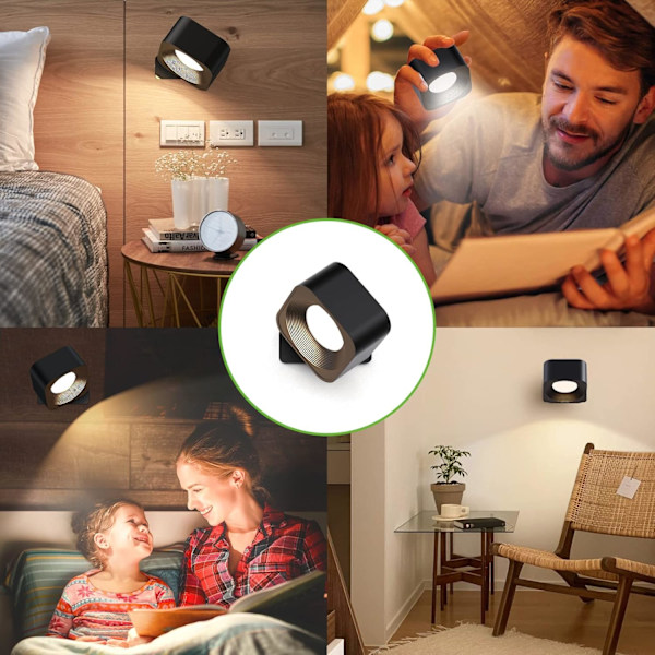 Vägglampa inomhus, 3 ljusstyrkor 3 temperaturer Touch LED-vägglampa, 360° roterande vägglampa, vägglampa vid sängen USB-laddning vägglampor