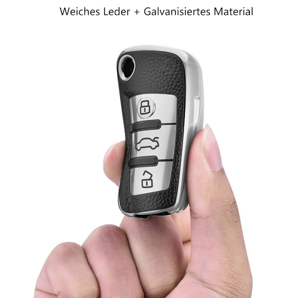 Nyckelskydd lämplig för Audi, bilnyckelskydd för A1 A3 A4 A6 Q3 Q5 Q7 S3 R8 TT silikon TPU läderstruktur skyddande fodral (Silver Leather)