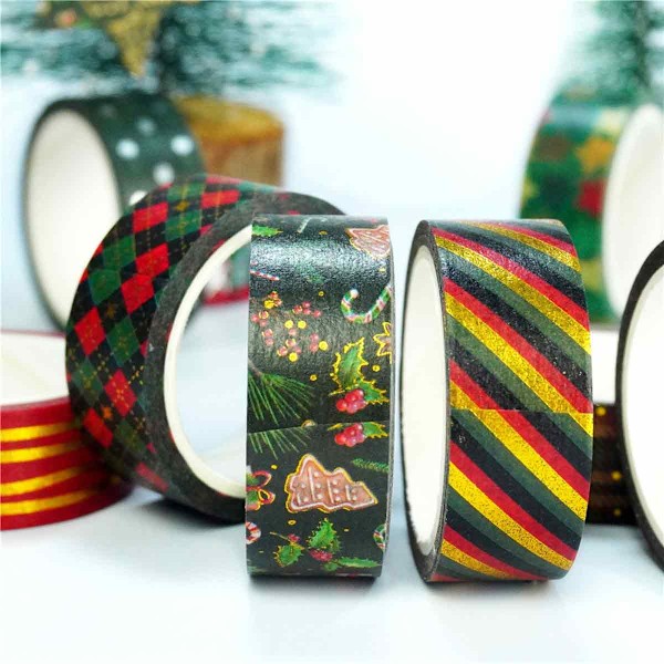 Vinter Washi Maskeringstejp 9/16\"(15 mm) Bredd X 16'(5 m) Längd, Retro Juldesigner Inklusive Julgranar, Stjärnor, Strumpor, Rådjur, Bandmönster,