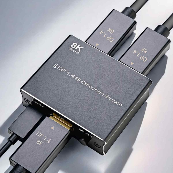 DisplayPort Dubbelriktad Switch 8K 30Hz 2 In 1 Ut 1 In 2 Ut DP 1.4 Switch DP Splitter för Dubbla Skärmar PC Laptop