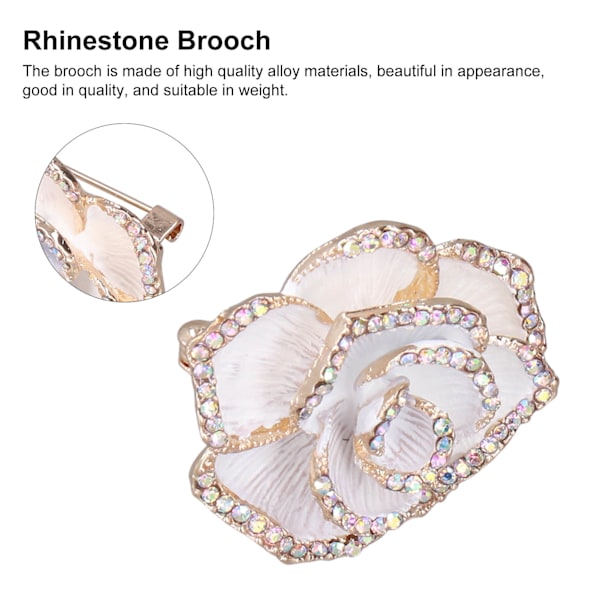 Brosch Pin Kamelia Form Elegant Utsökt Rhinestone Prydd Brosch för Kvinnor Kläder Silke Scarf Dekoration Present Vit