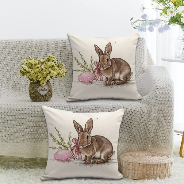 Påsk målning stil linne kuddfodral Vintage kanin kanin