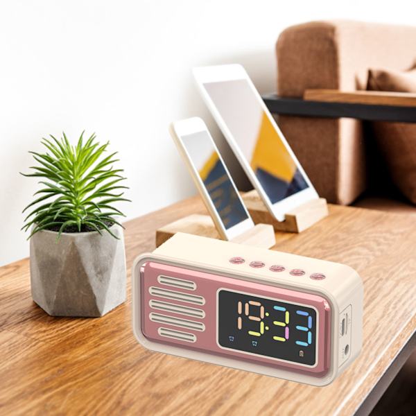 Bluetooth-högtalare, bärbar, innovativ, retro, bordslarm, trådlös högtalare med LED-färgskärm, beige