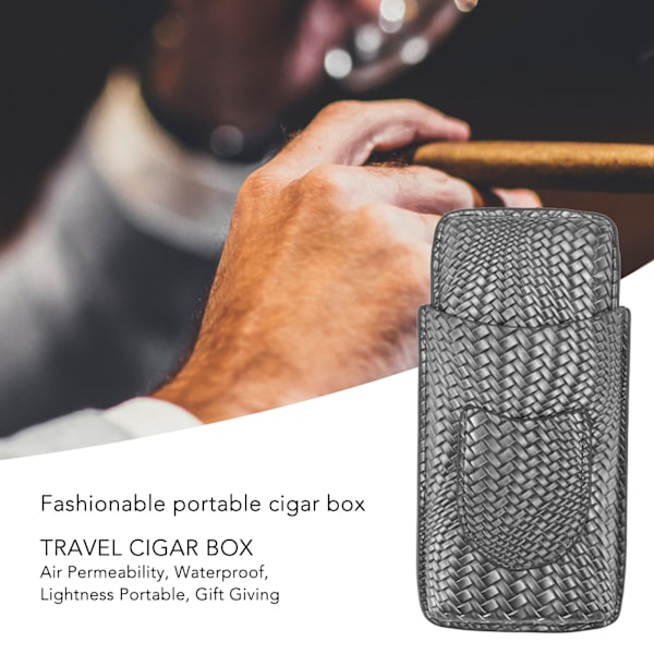 3-fingrar cigarrfodral vävt mönster bärbar rese läder cigarr humidor fodral röktillbehör silver