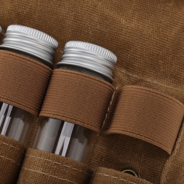 Kryddflaskeväska Våtvaxad canvas Bärbar kryddförvaringsväska med 9 glas kryddflaskor för utomhuscamping Khaki