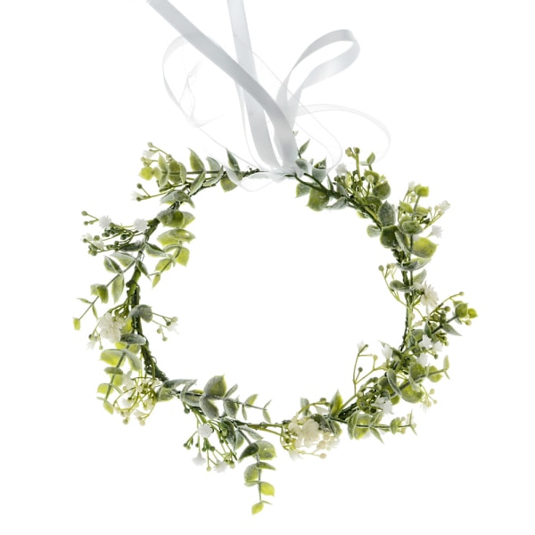 Brudhårkrans med sidenblommor, Böhmisk blomsterkrans med handgjord blomsterkrans, Justerbar blomsterkrona för fotorekvisita med gröna blad