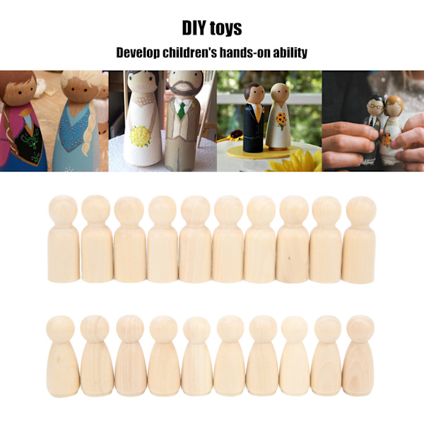 20 st träpinnar 55 mm DIY handgjorda små attraktiva oavslutade hantverk dockor för prydnader