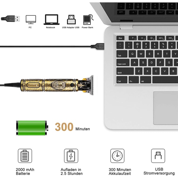 Elektrisk hårklippare professionell trimmer USB uppladdningsbar