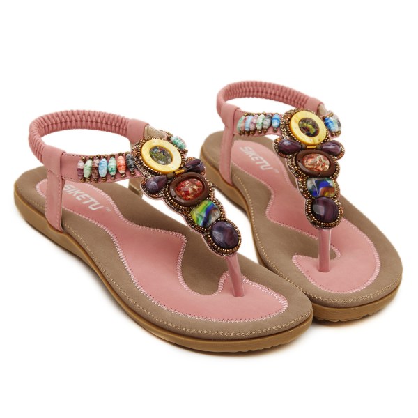 Sandaler dam sommar bohemiska strass platta sandaler tåseparator skor