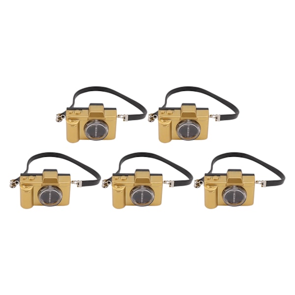 5 st dockhus miniatyr retro digitalkameror små plastdekoration tillbehör leksaker med inbyggt batteri guld