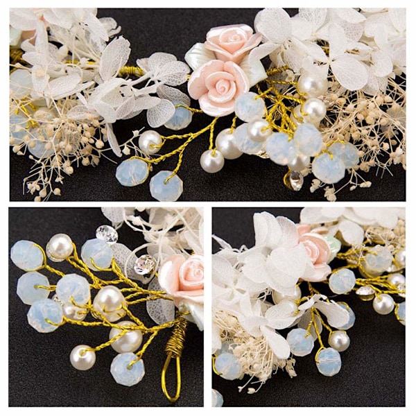 Bröllop Förlovning Tillfällen Accessoar, Justerbar Flexibel Pärlblomma Strass Tiara för Brudar & Blomsterflickor, Fri Frisyr för Födelsedag