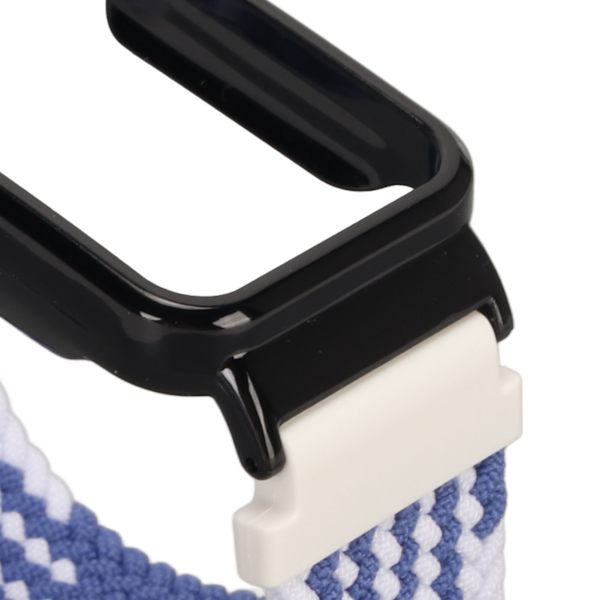 Stretch Nylon Flätad Klockarmband med Skyddande Bumper Case Tillbehör Passar för Mi Band 7 Pro Blå Vit och Svart Fodral
