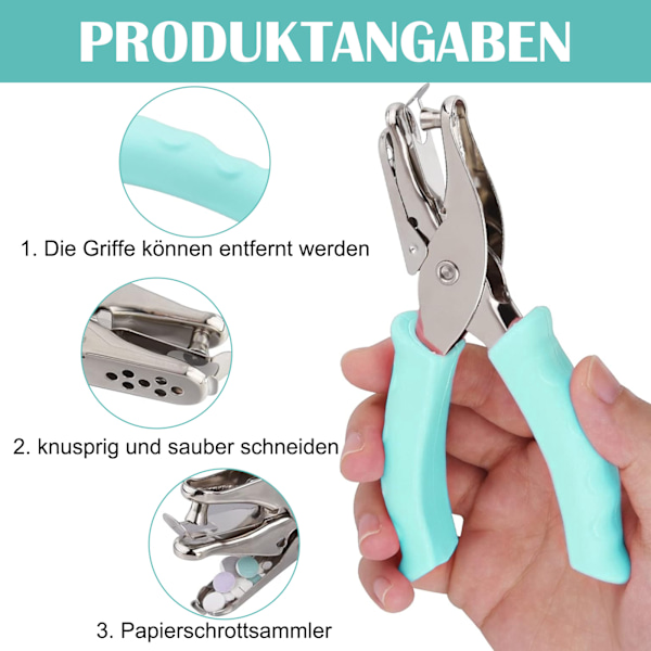 Hålslagare för pyssel, rostfritt stål bälte cirkel mångsidigt verktyg, mintgrön högkvalitativt material för mjukt handtag, lätt att använda