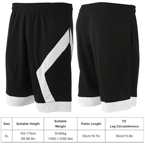 Man Sommar Sport Shorts Snabbtorkande Träningsshorts för Basket/Löpbord SvartXL