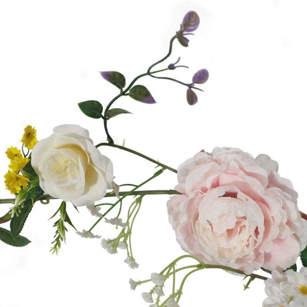 Konstgjorda blomstergirlang, 6 fot blomstergirlang med rosor och gröna blad för bröllop matbord