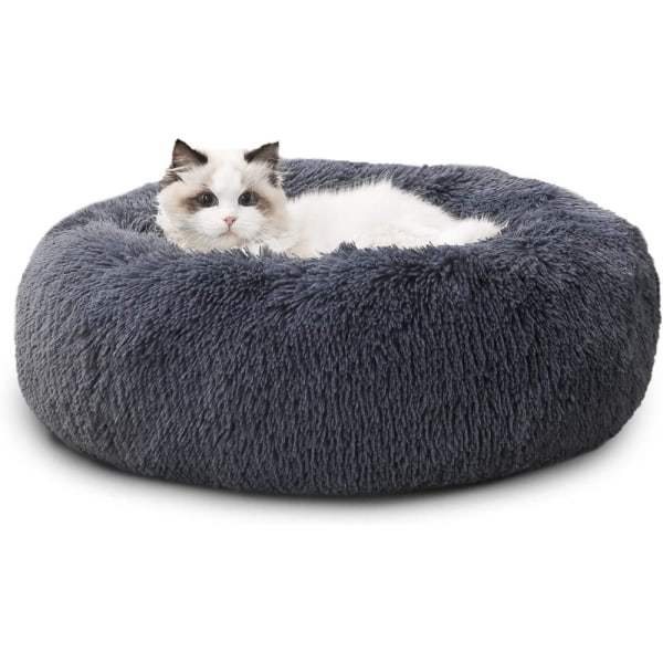 kattsäng tvättbar fluffig hundsäng - kattsovplats för katter och små hundar, plysch kattkudde rund gossäng storlek i 50x50 / 60x60 cm, grå