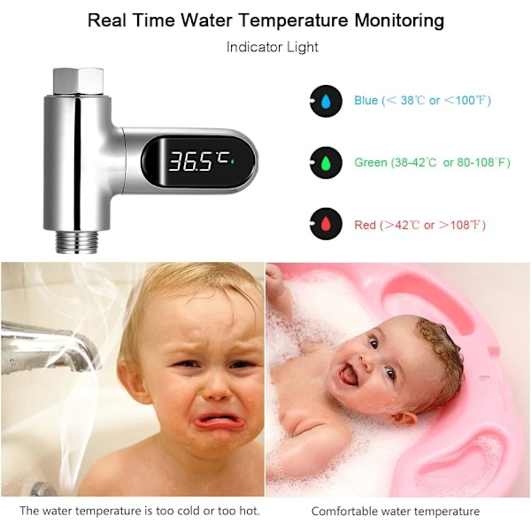 Duschtermometer, Babybadtermometer, LED-digital duschtemperaturdisplay, Celsius/Fahrenheit-display, 360° roterbarer skärm, för kök