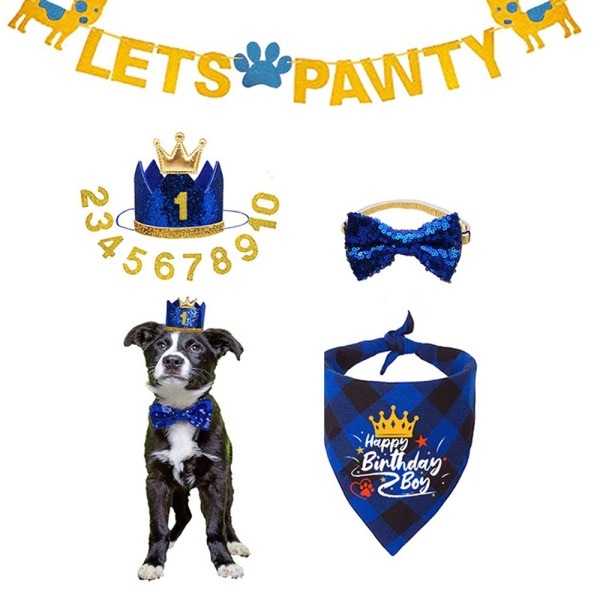 Pet Dog Flagga Banner Cake Infoga Födelsedag Hatt
