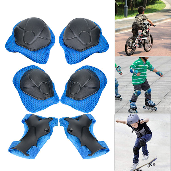 6 st Barn Skyddsutrustning Skydd Skateboard Handled Armbåge Knäskydd Set (Blå)