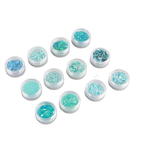 12 rutnät glitter set handgjorda DIY nagelkonst glitter set dekaler 3D nagelkonst dekorationer blå