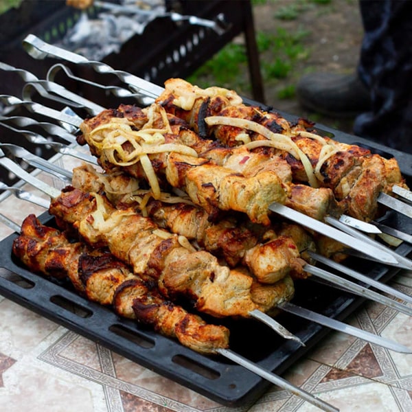 Grillspett i rostfritt stål, långa spett, kebabspett, köttspett för lägereld eller grillskål