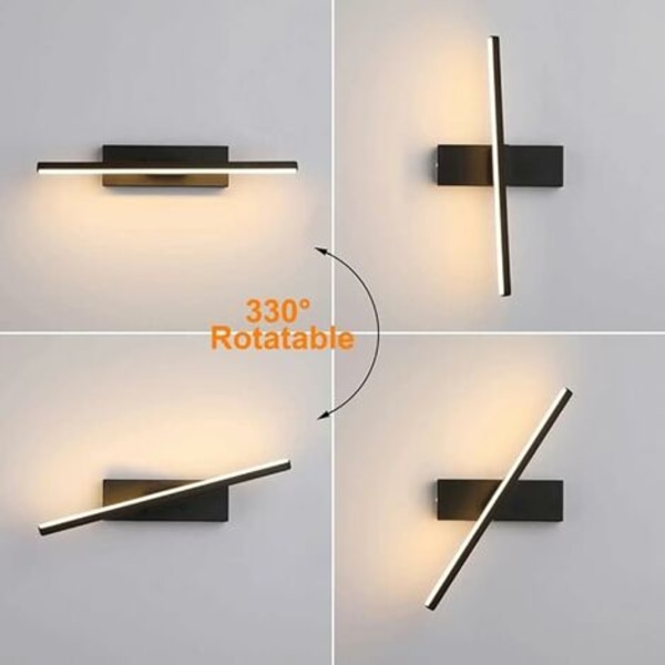Dimbar LED-vägglampa för inomhusbruk, roterande modern väggbelysning 6W aluminium justerbar vägglampa svart sänglampa sovrumsläslampor, 30 cm