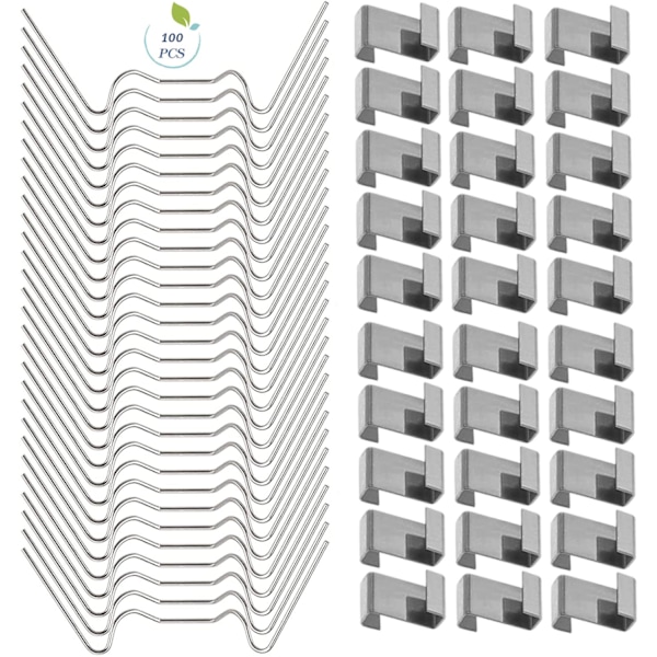 100 st växthusklämmor i glas, växthusfönsterklämmor i rostfritt stål, växthustillbehör (50 st 304 rostfria ståltrådsklämmor W, 50 st 301