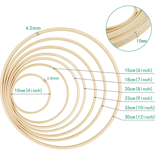 14 st 7 storlekar träringar för hantverk bambu ringar bågar