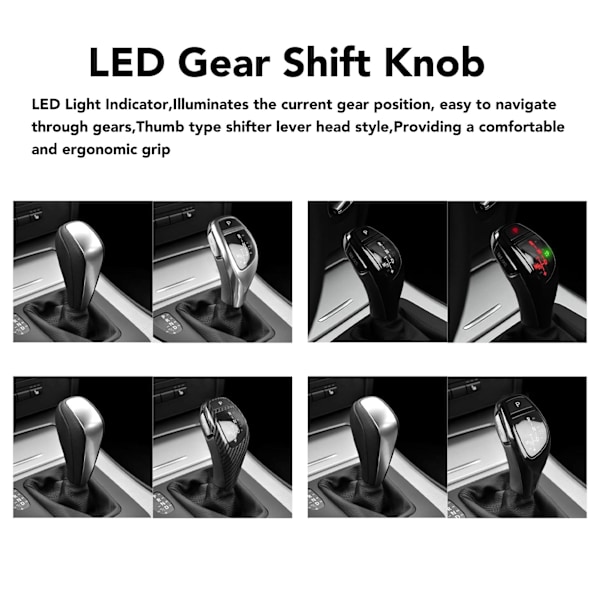 LED Växelspaksknopp Tumtyp Växelspak Huvud Retrofit Kit med Ett Klick Startknapp för E90 E91 E92 E93 LHD Kolfiberstil